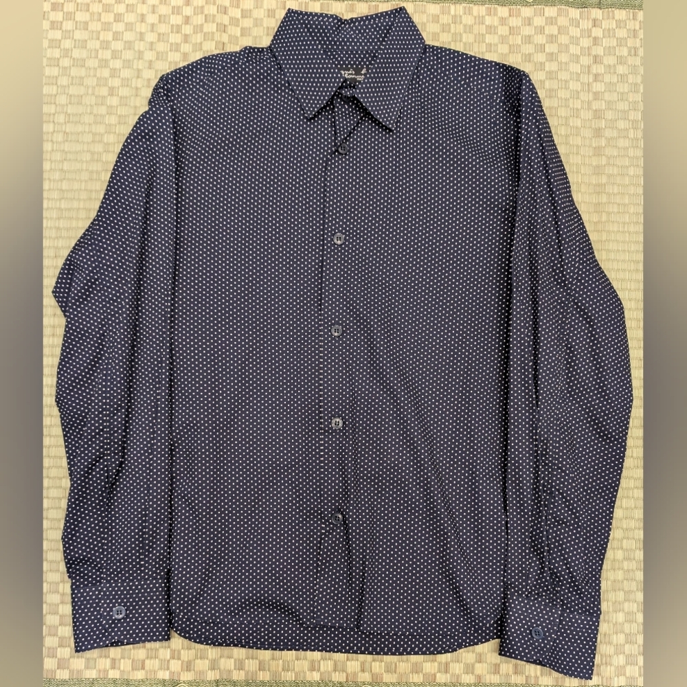 Agnes B. Cotton Saori Polka Dot Button Down Shirt Blue Men's Size 42